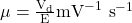  \mu=\frac{\mathrm{V}_{\mathrm{d}}}{\mathrm{E}} \mathrm{mV}^{-1} \mathrm{~s}^{-1} 