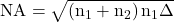  \mathrm{NA}=\sqrt{\left(\mathrm{n}_1+\mathrm{n}_2\right) \mathrm{n}_1 \Delta} 