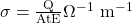  \sigma=\frac{\mathrm{Q}}{\mathrm{AtE}} \Omega^{-1} \mathrm{~m}^{-1} 