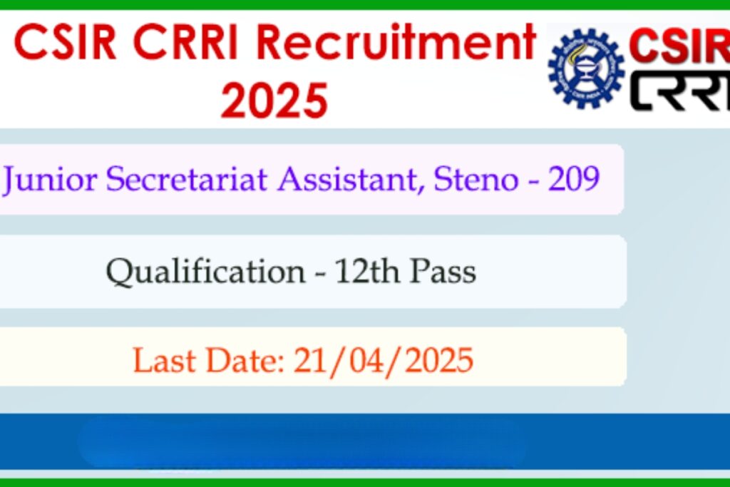 CSIR CRRI Jobs 2025: Great News for 12th Pass Candidates