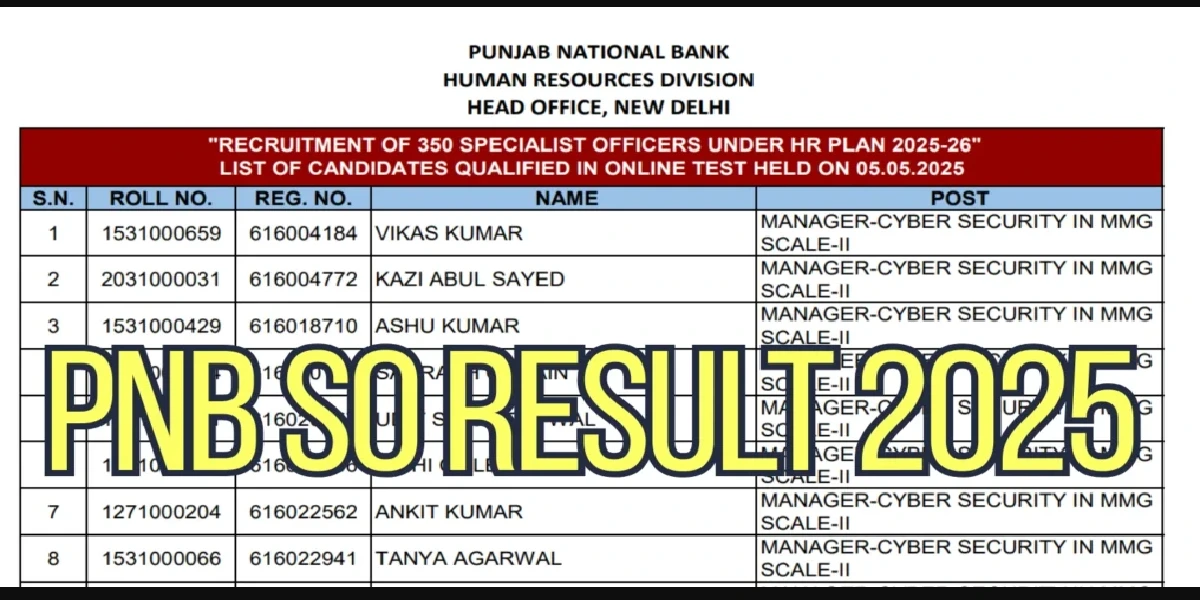 PNB Specialist Officer Result