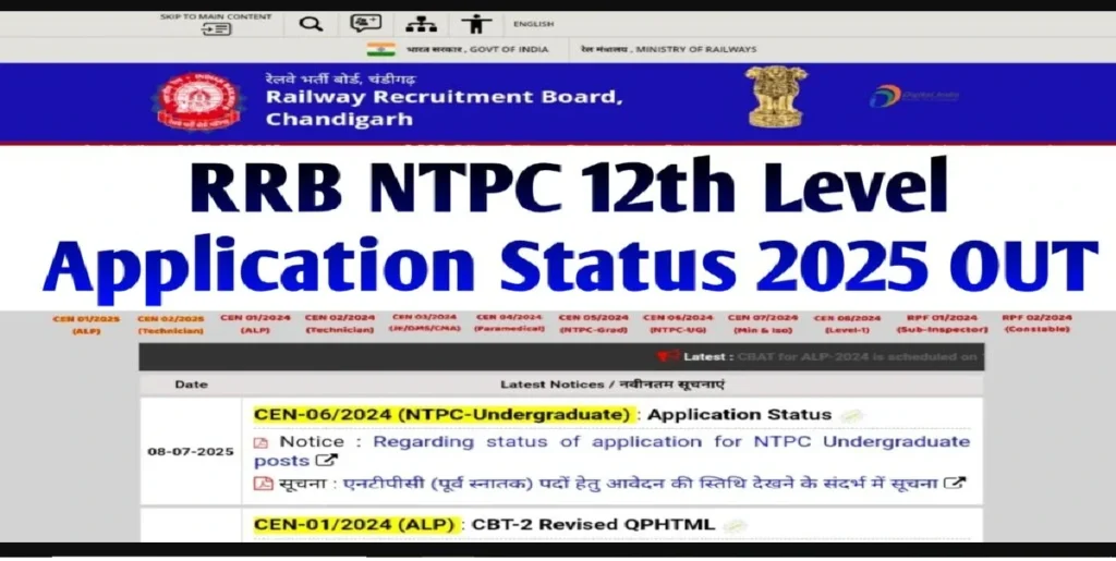 RRB NTPC 12TH Level Application