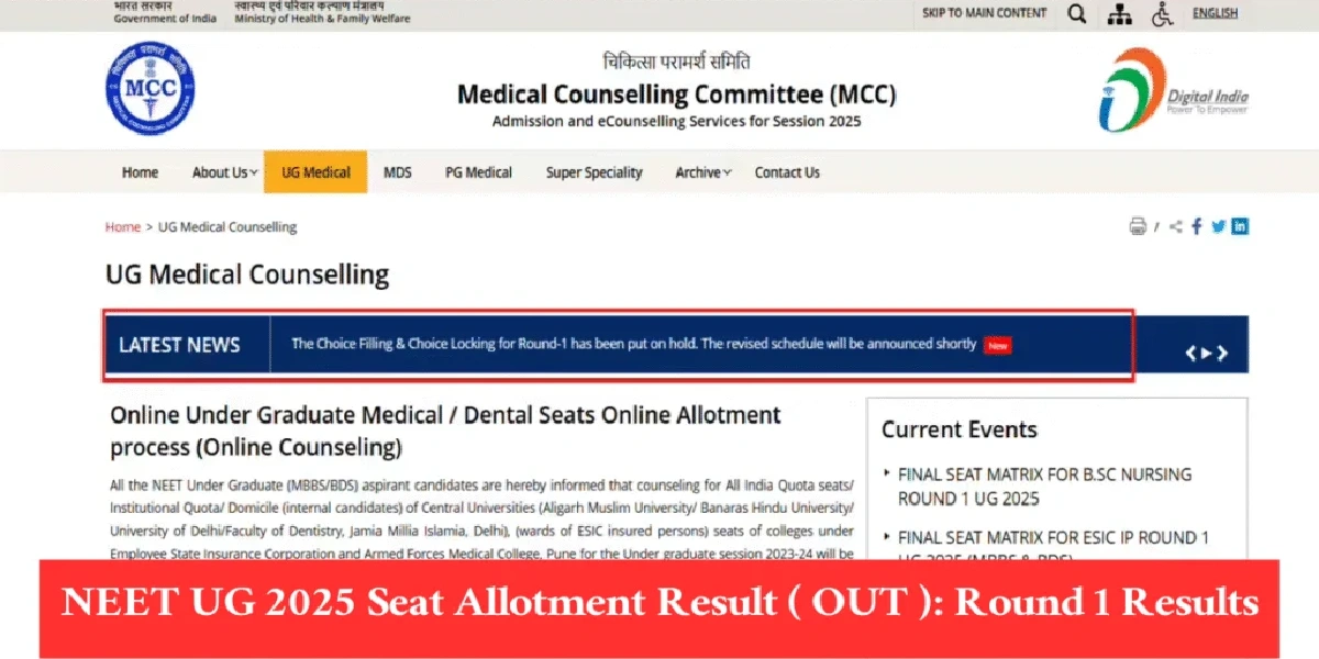 Neet Counselling Seat Allotment Result 2025
