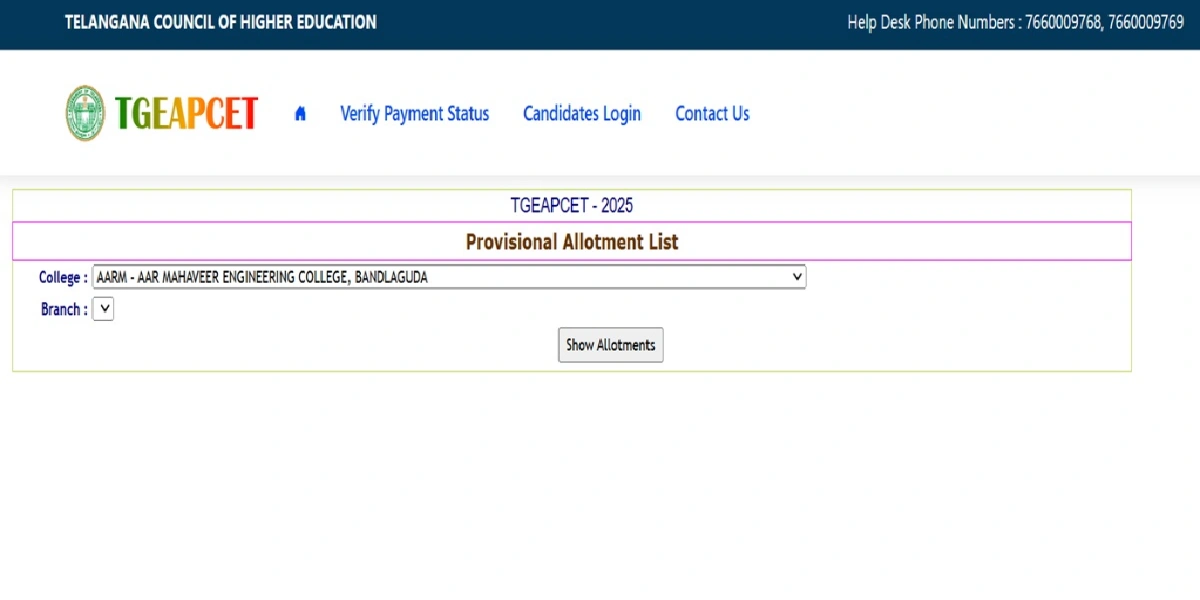 TS EAMCET Final Phase Seat Allotment