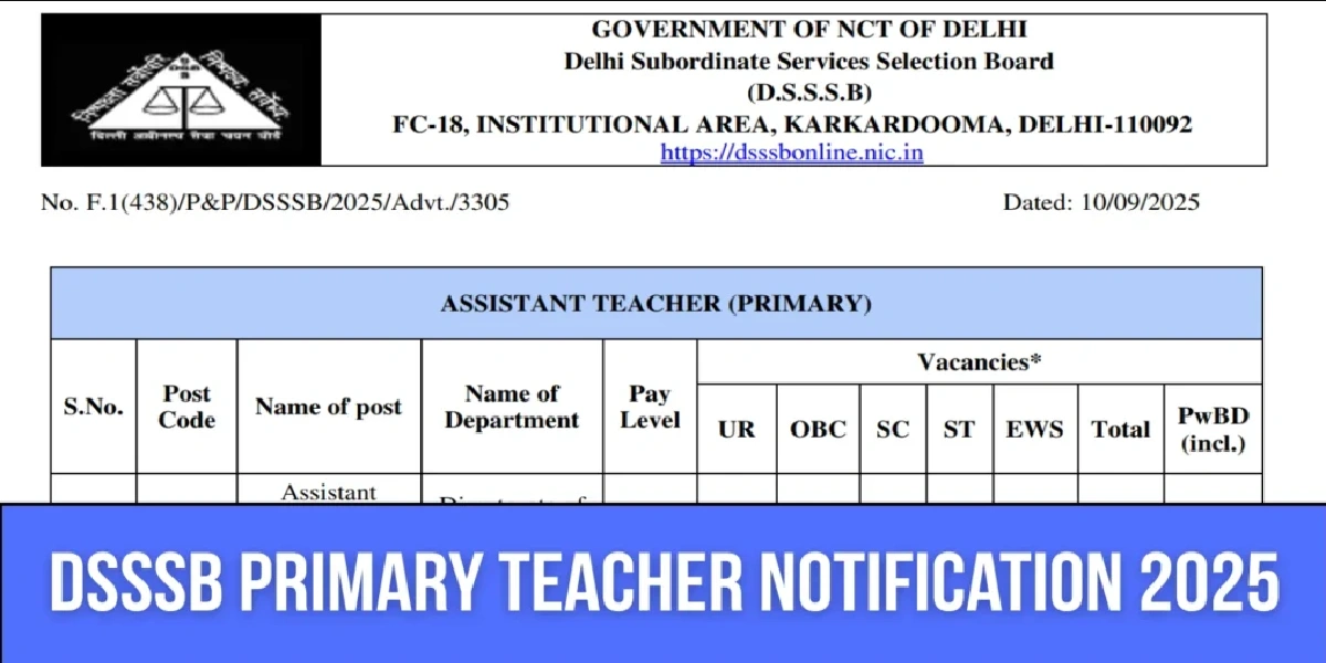 DSSSB PRT Primary Teacher Online Form 2025