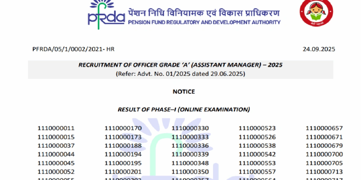 PFRDA Grade A Assistant Manager Result 2025