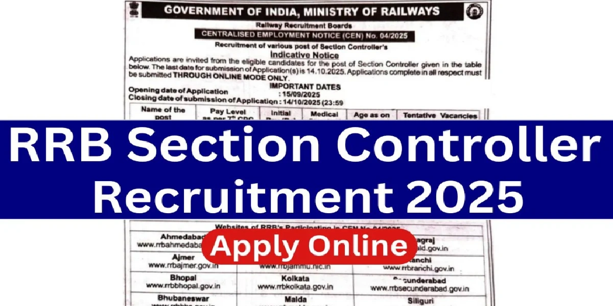 RRB Section Controller Online Form 2025