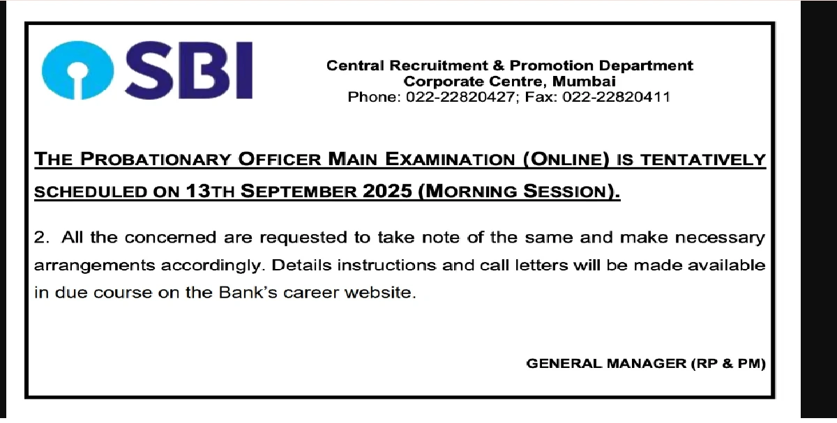 SBI PO Main Exam Date 2025