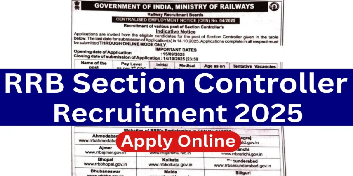 RRB Section Controller Online Form 2025