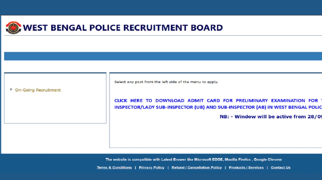 WBP SI Prelims Admit Card 2025