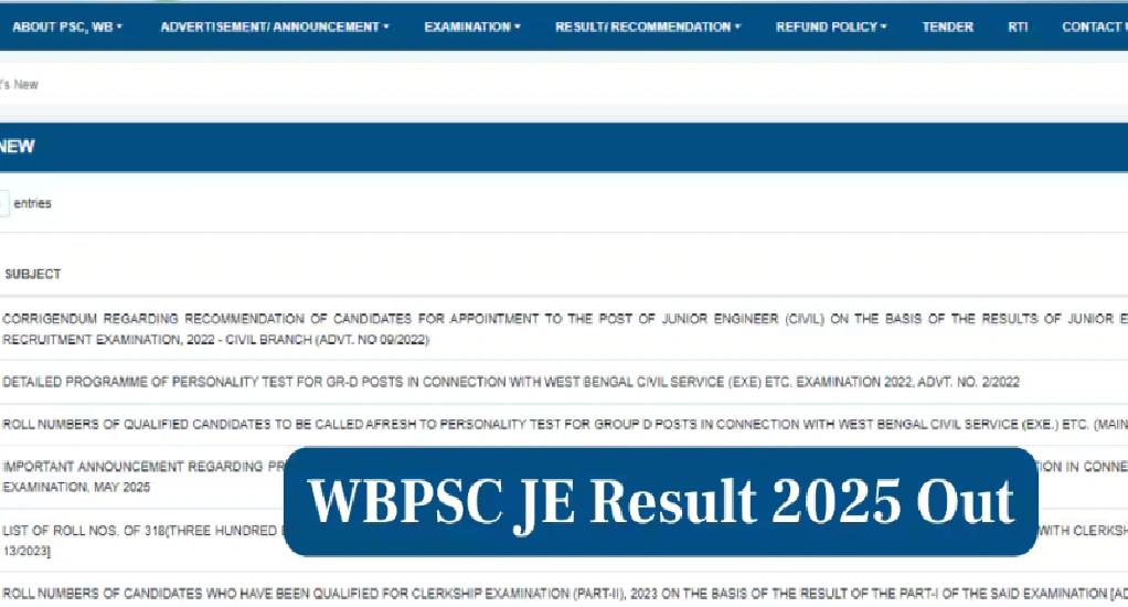 WBPSC JE Result 2025