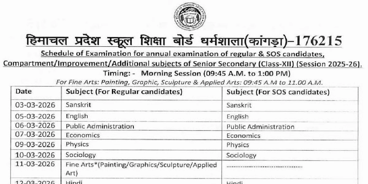 HP Board Class 10th and 12th Date Sheet 2026