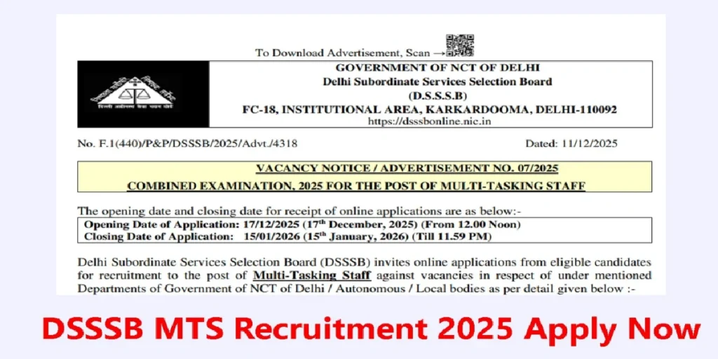DSSSB MTS Online Form 2026