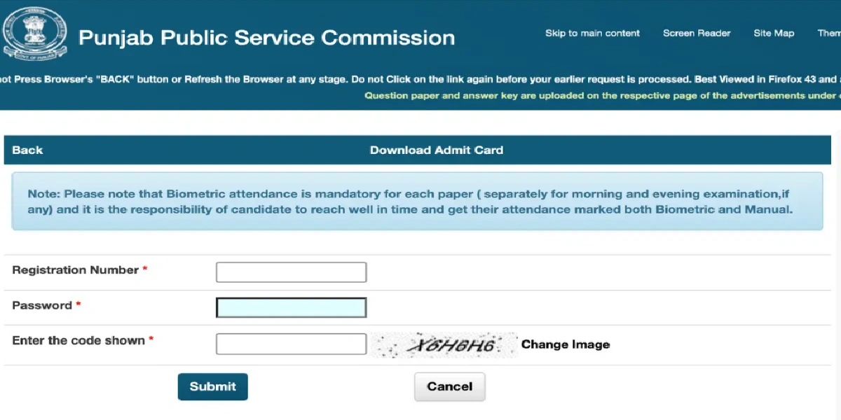 Punjab PCS Admit Card 2025