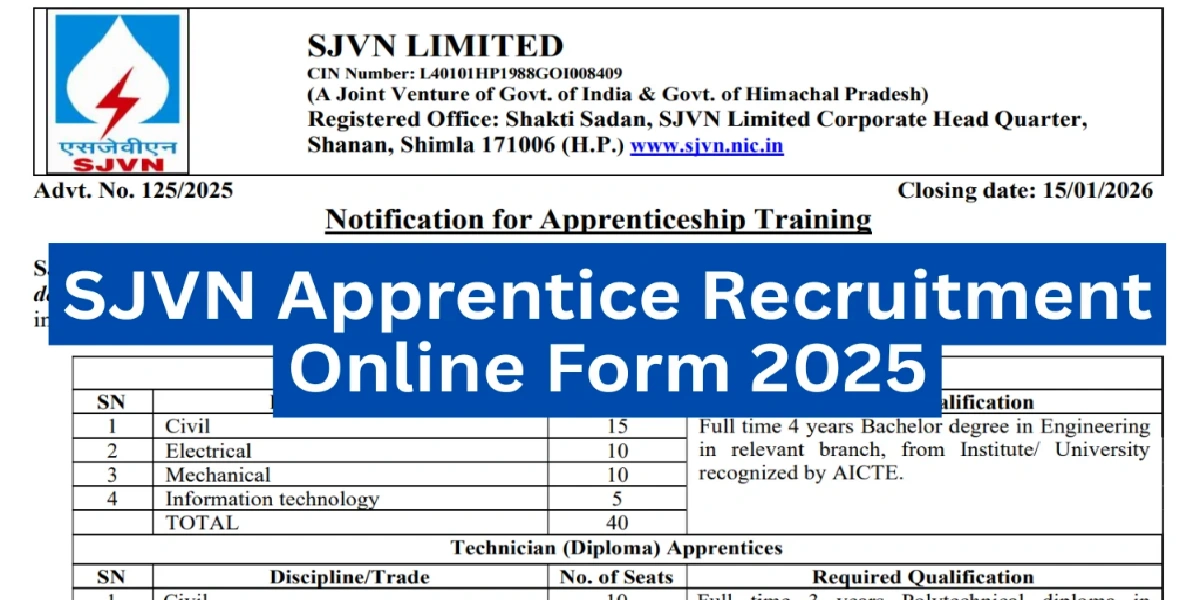 SJVN Apprentice Recruitment 2026