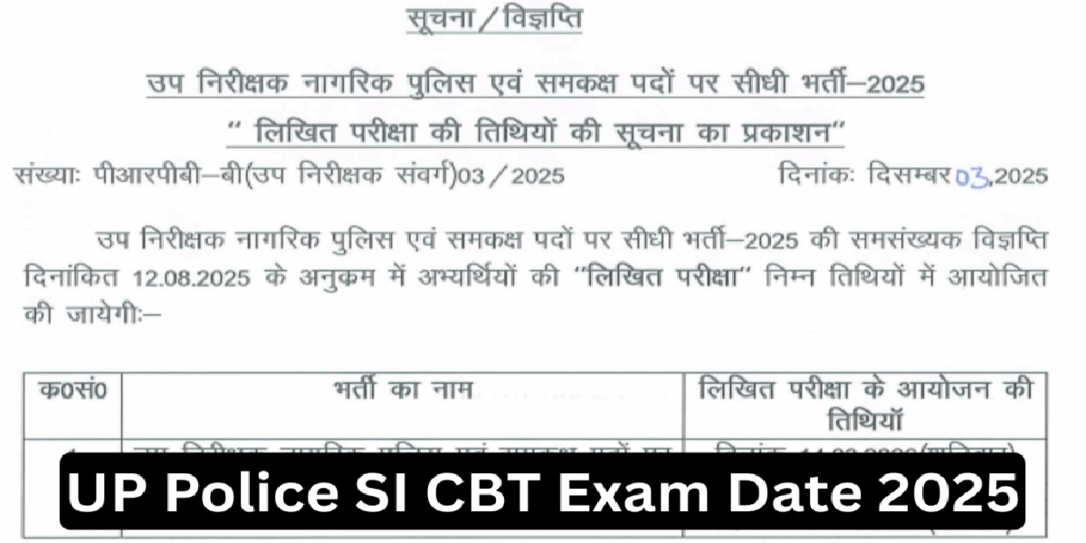 UP SI Exam Date 2025