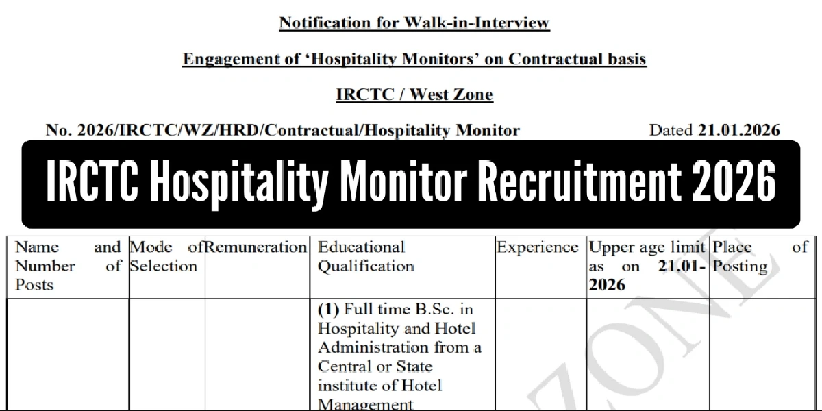 IRCTC Hospitality Monitors Walkin 2026