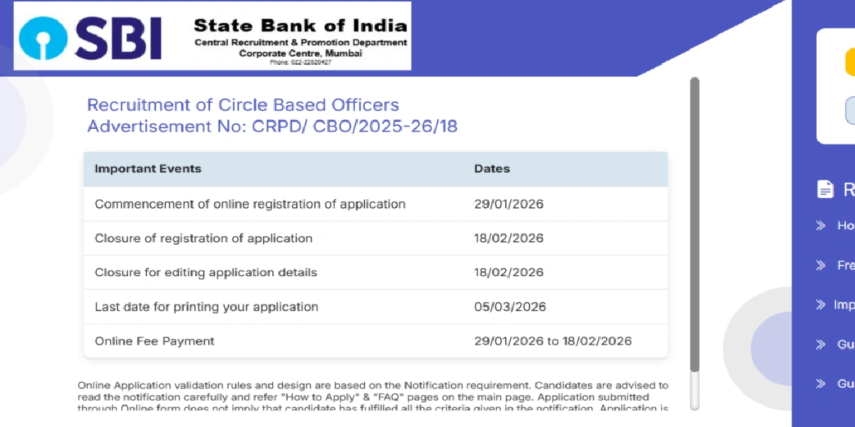 SBI CBO Recruitment 2026