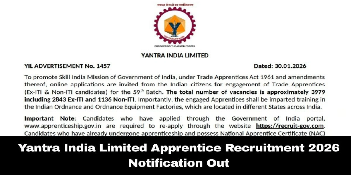 Yantra India YIL Trade Apprentices Online form 2026