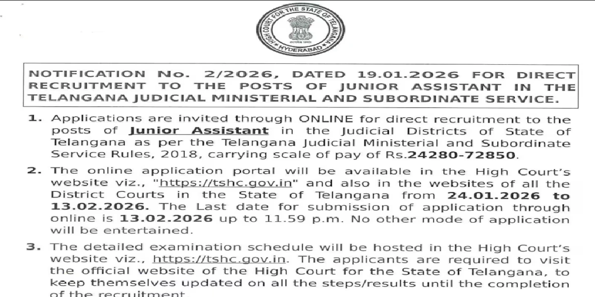 Telangana District Court Various Vacancies Online Form 2026