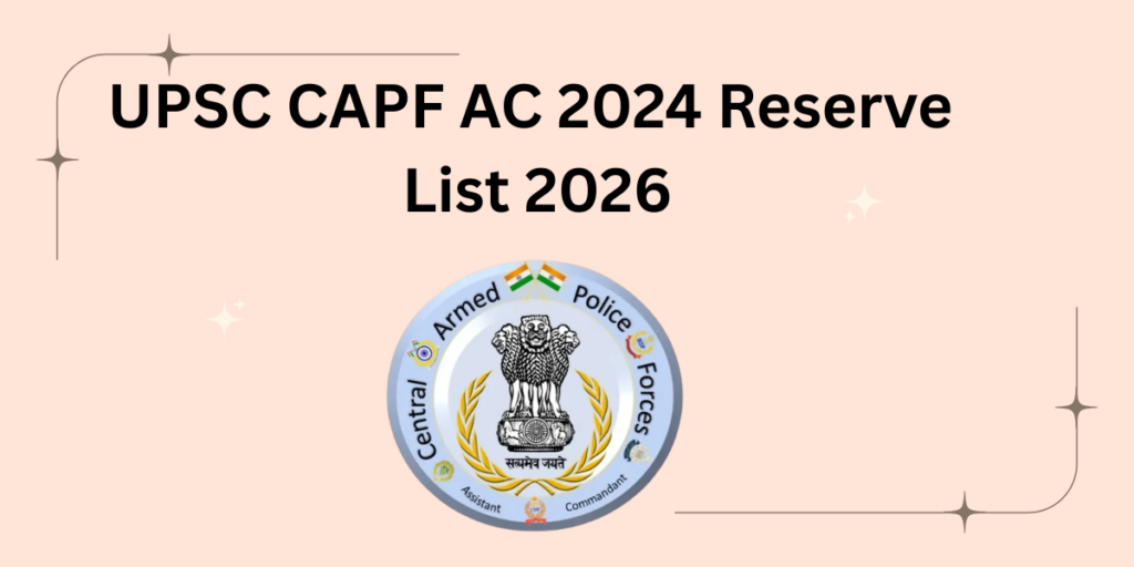 UPSC CAPF AC 2024 Reserve List 2026